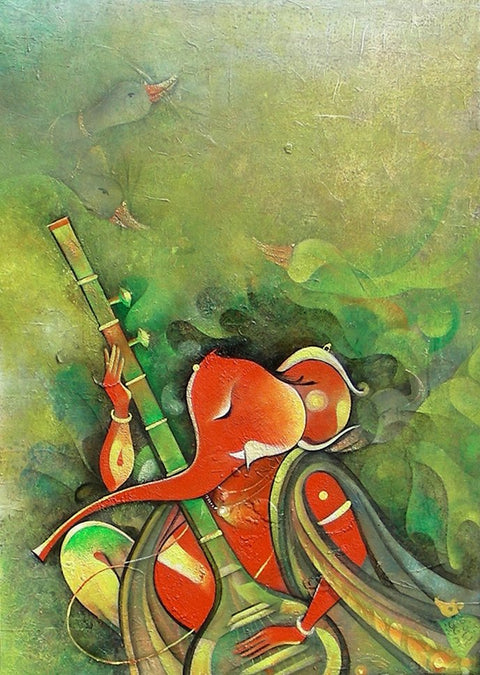 Ganesha playing Instrument I by M Singh