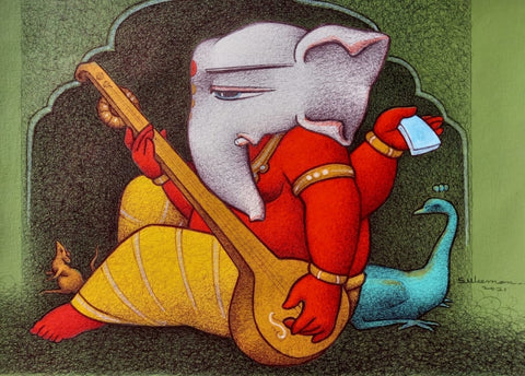Ganesha with Musical Instrument by Mohammed Suleman
