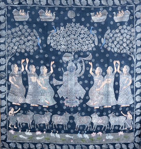 Krishna’s Raas Leela in Indigo Elegance