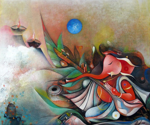 Ganesha playing Instrument II by M Singh