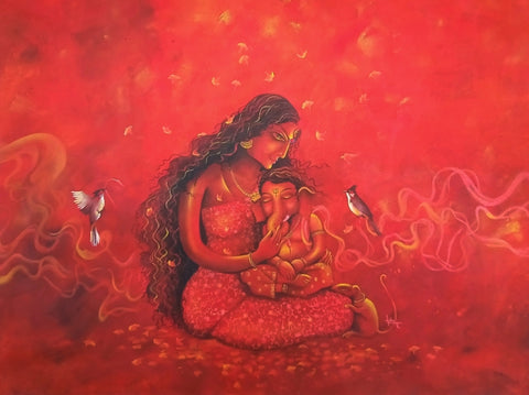 Lord Ganesha With Maa Parvati by Lisha N T